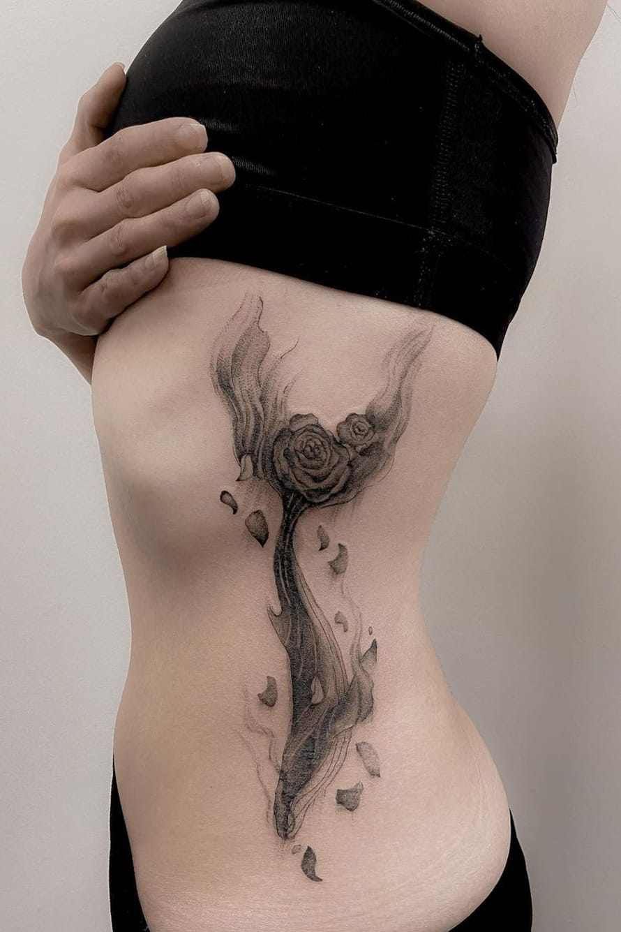 Whale rose tattoo