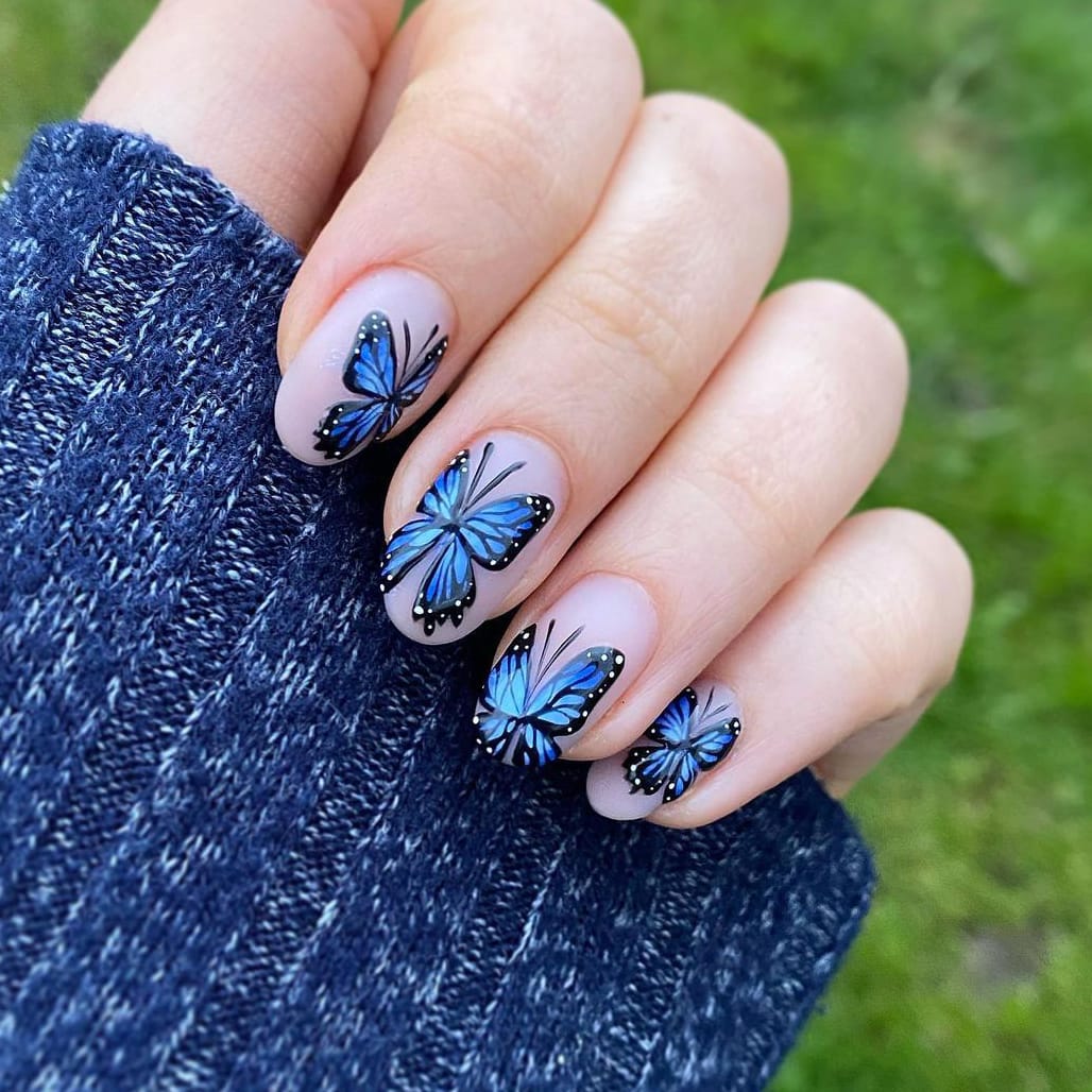 Blue Butterfly Nails