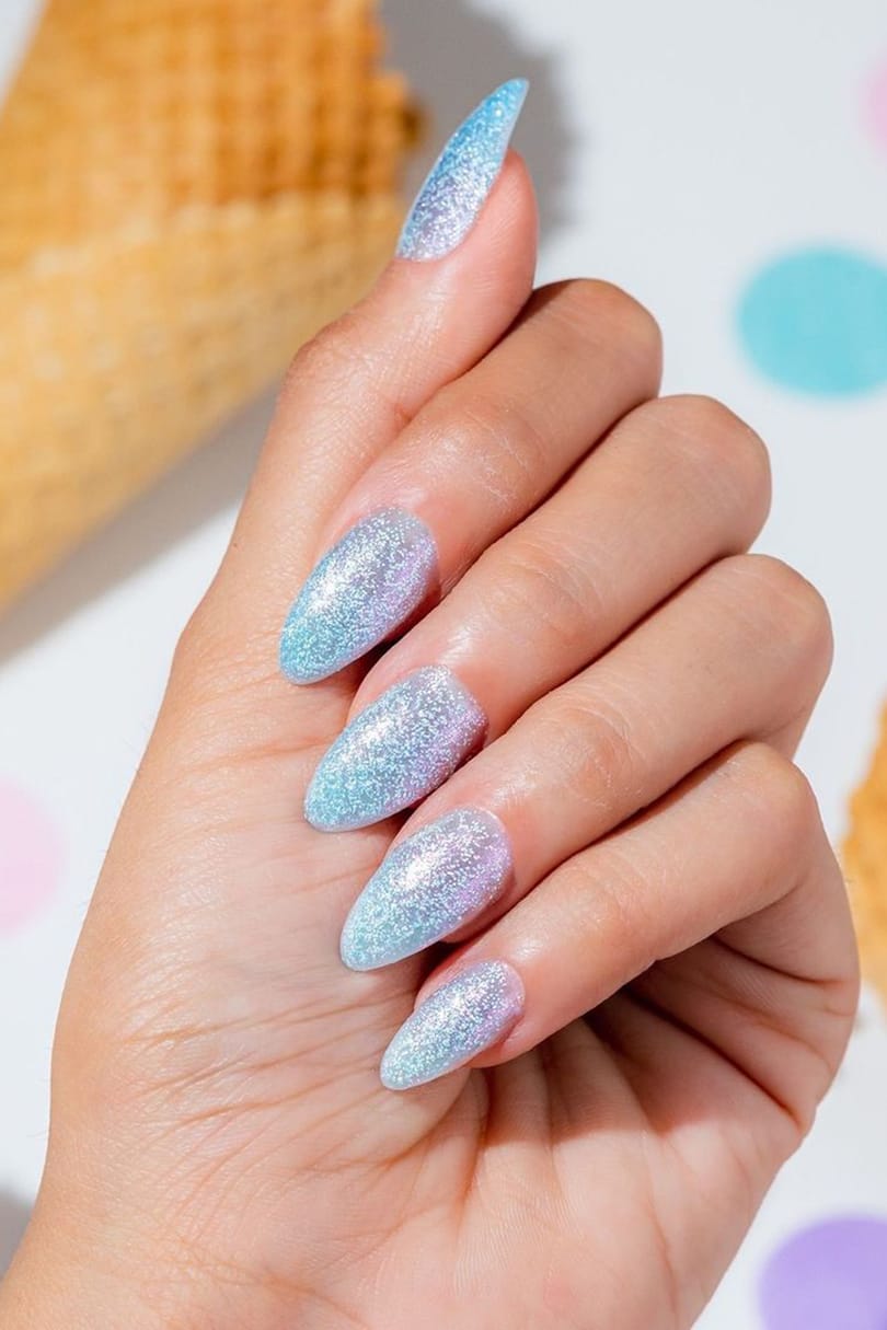 Blue Glitter Nails