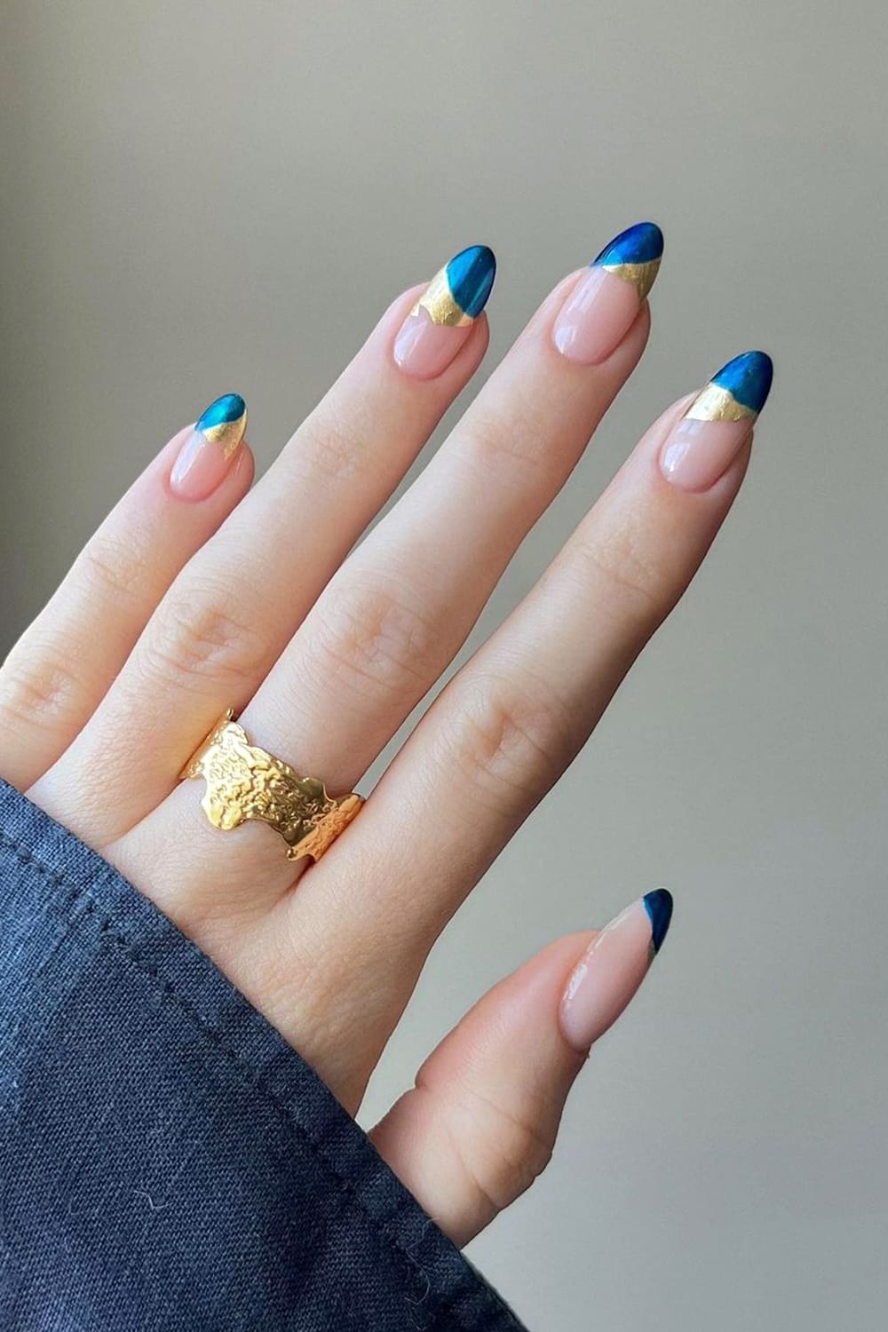 Blue Gold Foil Nails