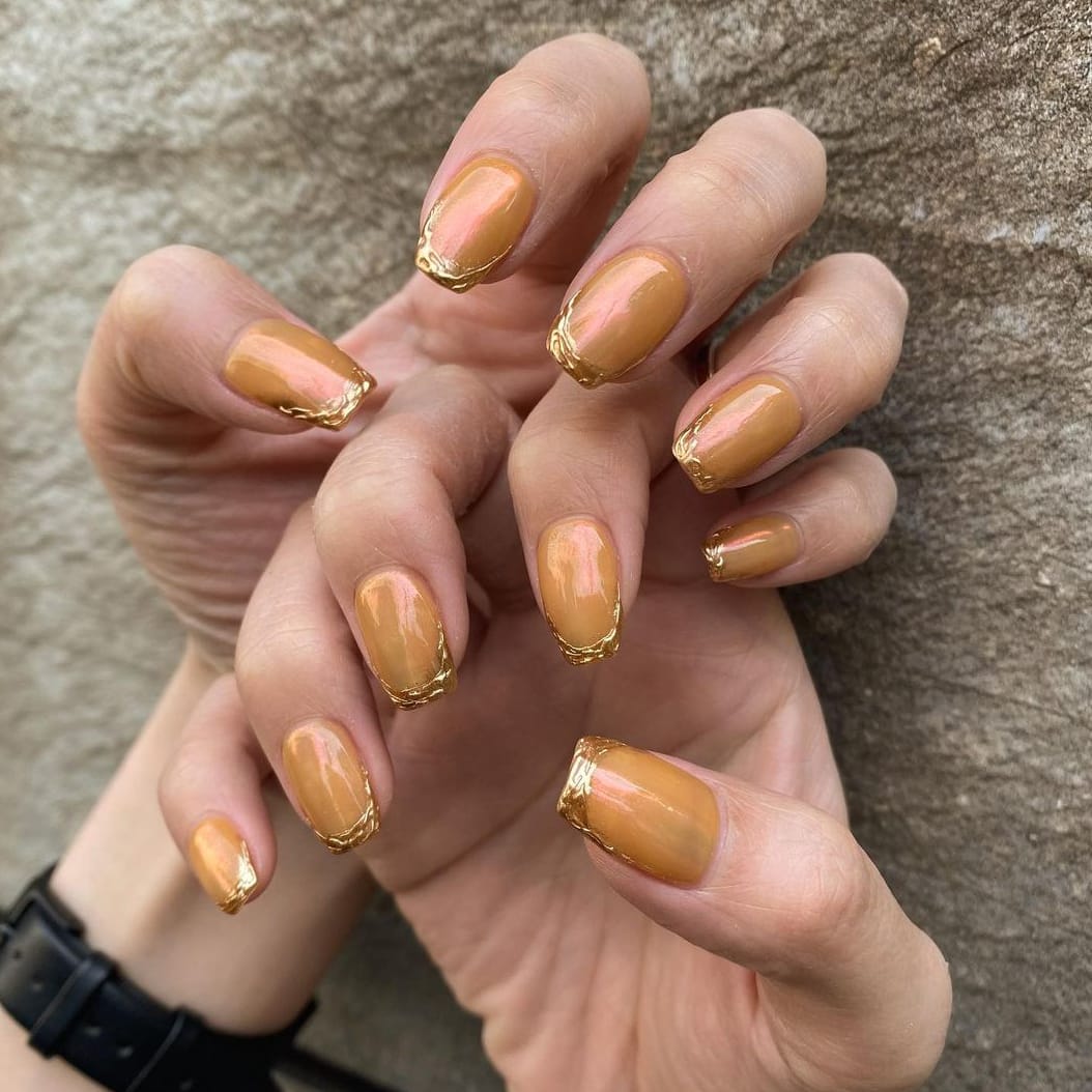 Creamy brown spring long nails