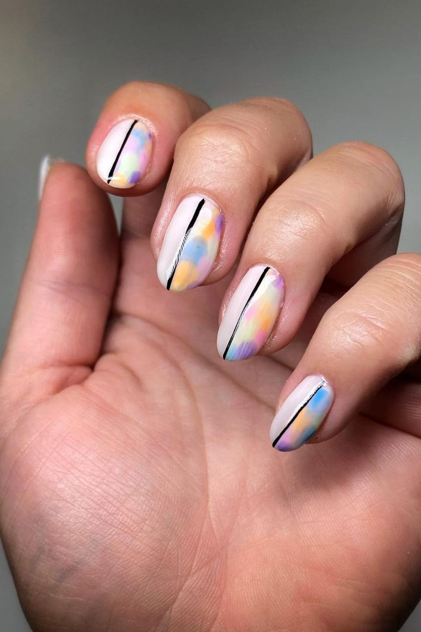 Creative pastel watercolor nails
