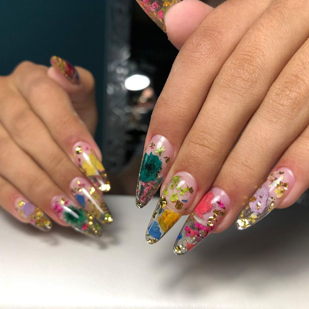 Floral Print Spring Long Nails