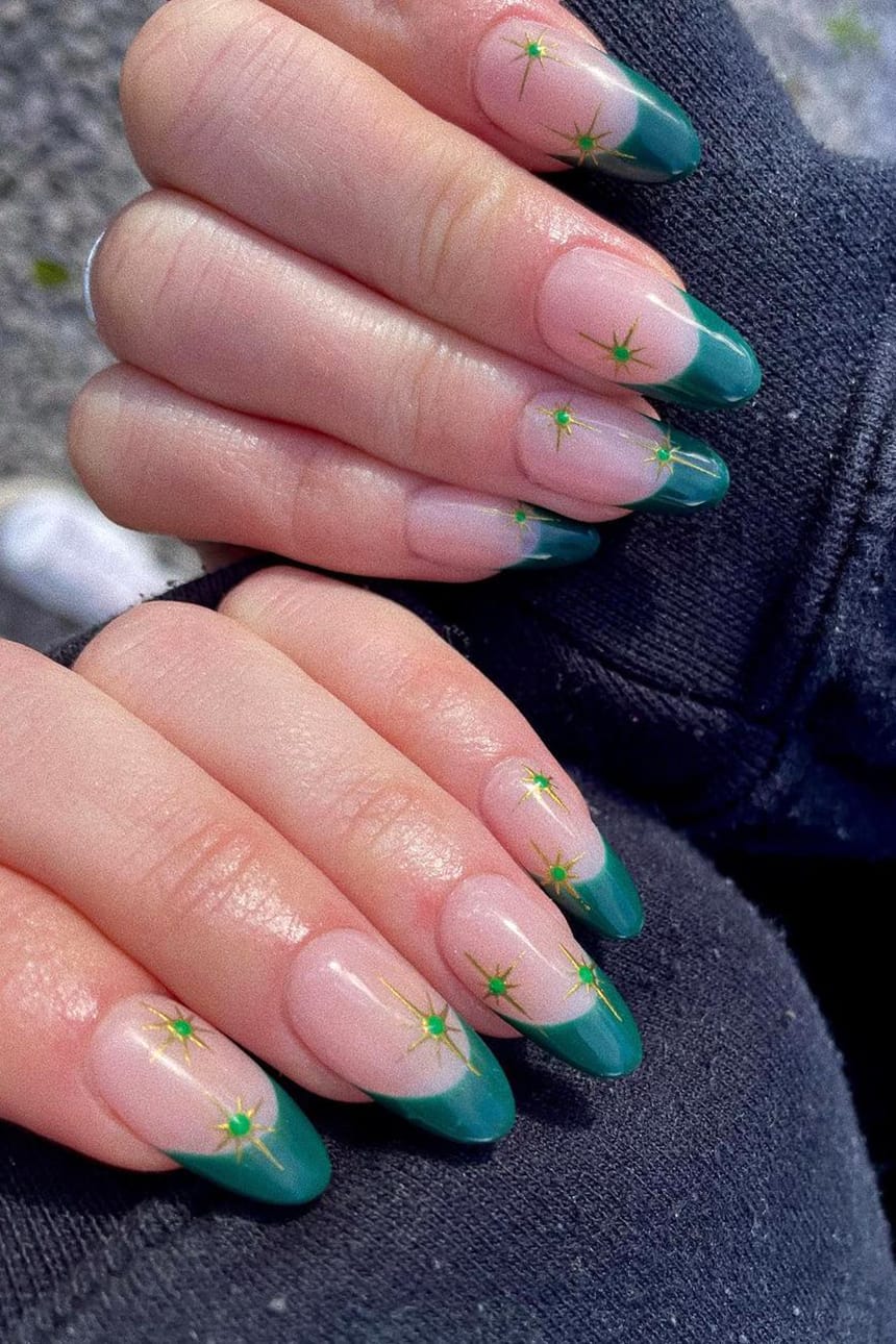 Green Stars Spring Long Nails