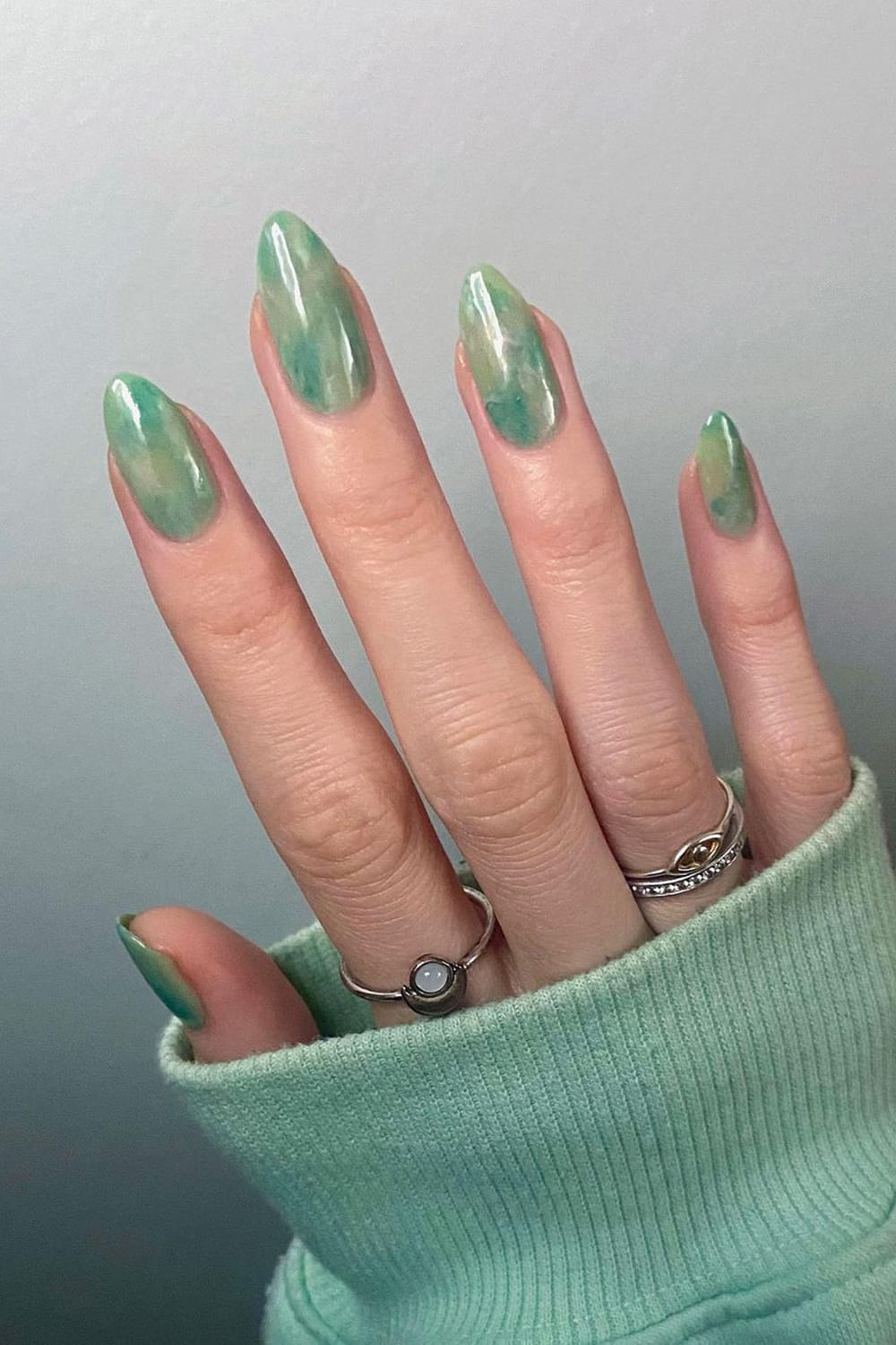 Green watercolor nails