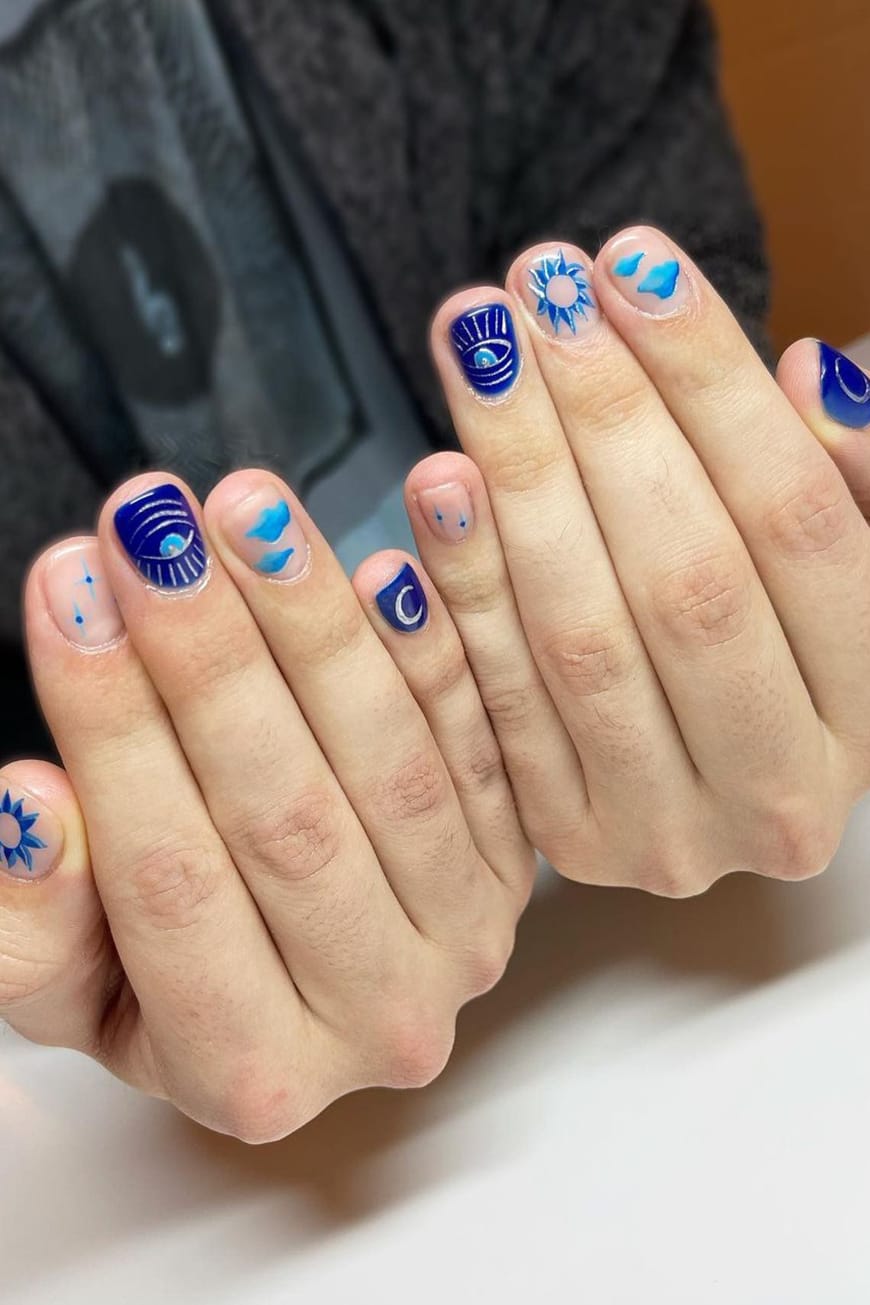 Hand-painted blue nails