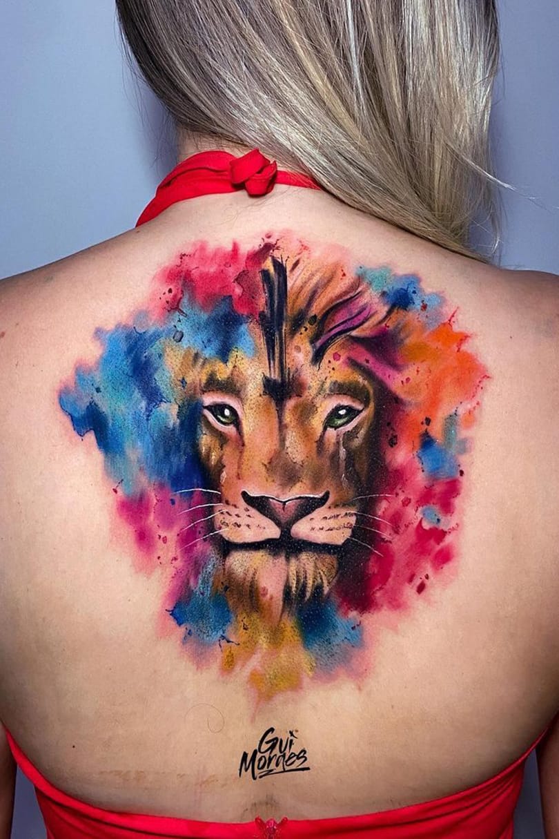 Lion Watercolor Tattoo