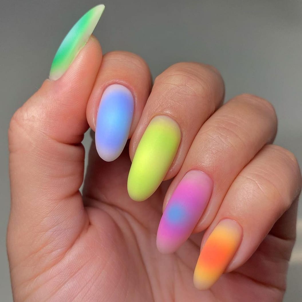 Matte rainbow watercolor nails