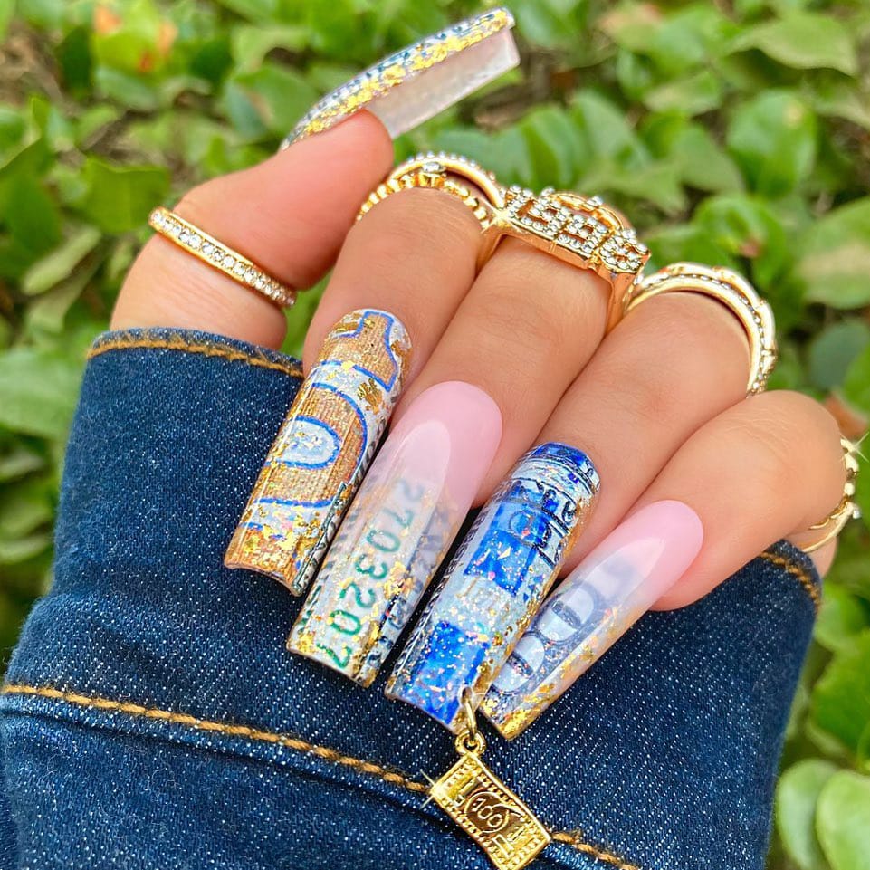 Money Themed Long Nails