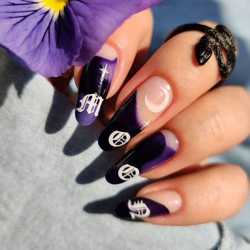 Moon and constellation nails