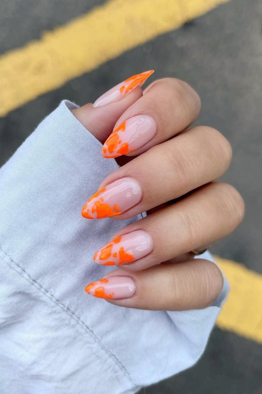 Orange Paint Spring Long Nails