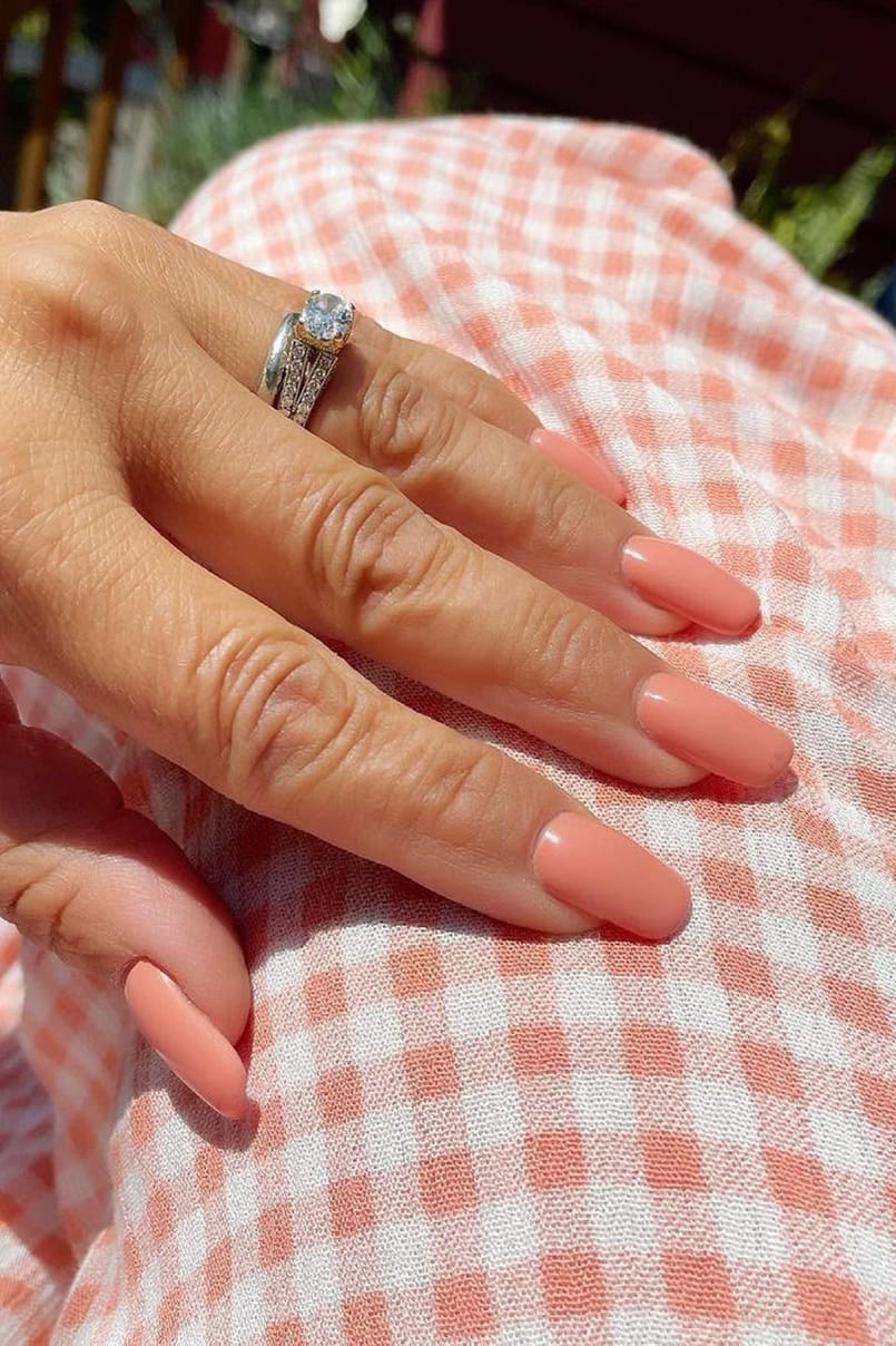 Peach Pink Spring Long Nails