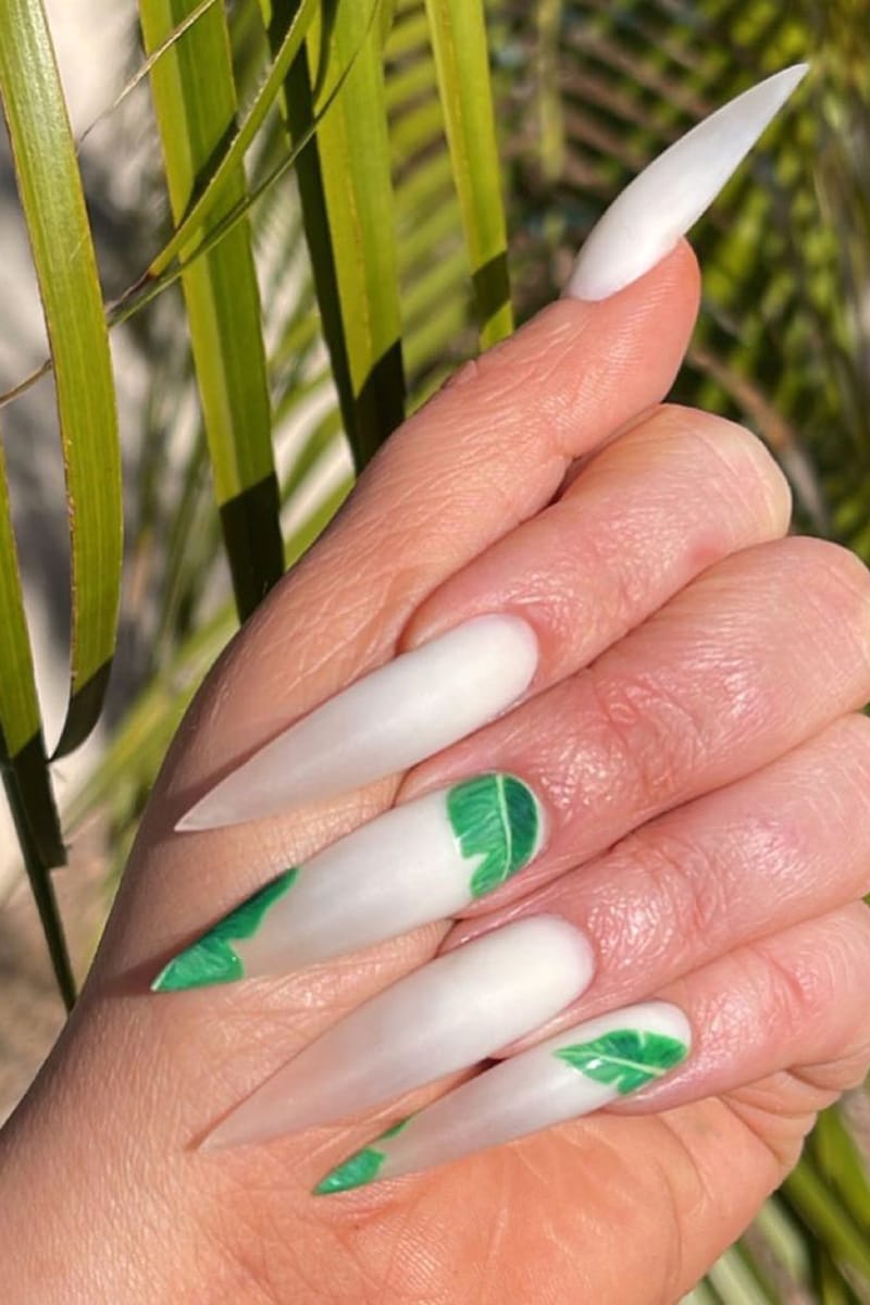 Plant Spring Long Stiletto Nails