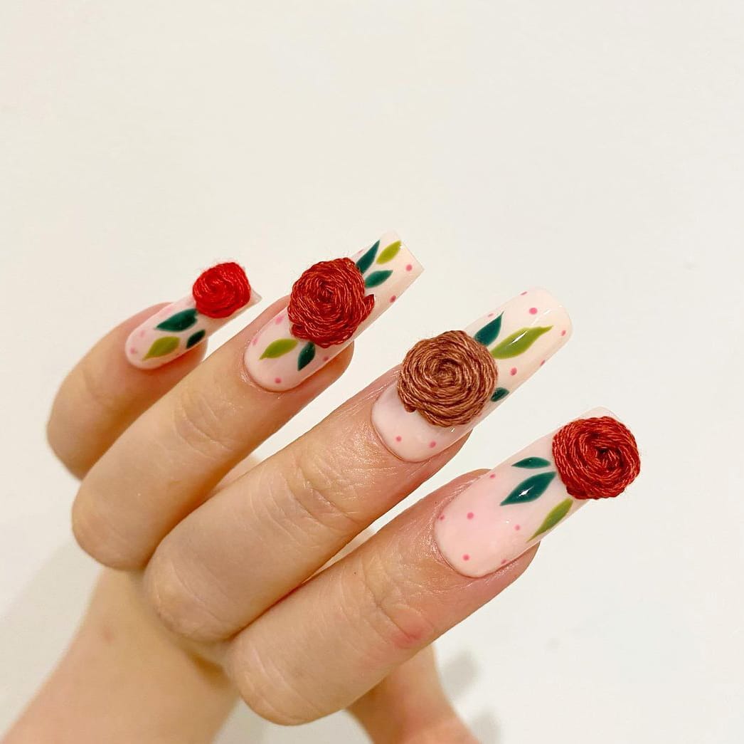 Rose Spring Long Nails