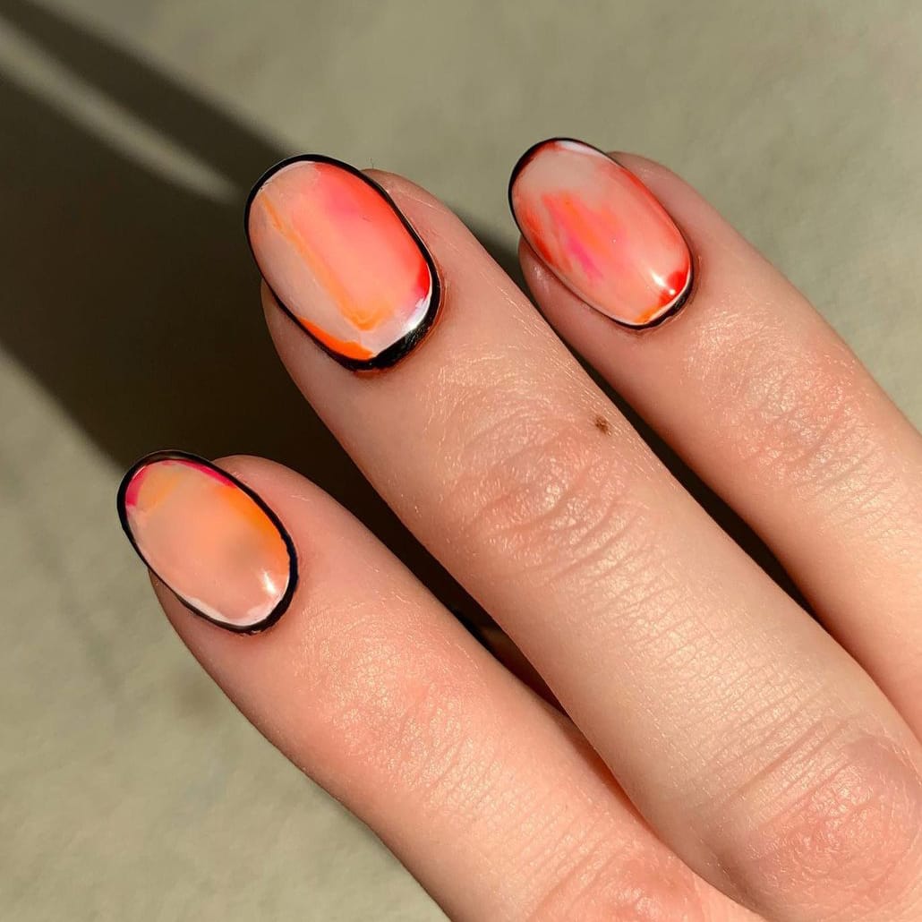 Warm pink watercolor nails