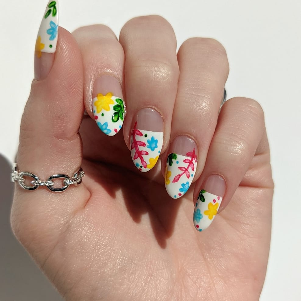 Watercolor half moon nails