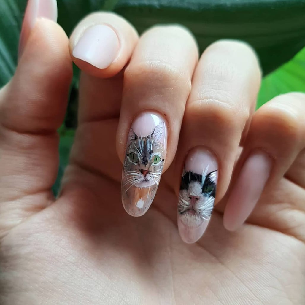 Watercolor hand painted nails