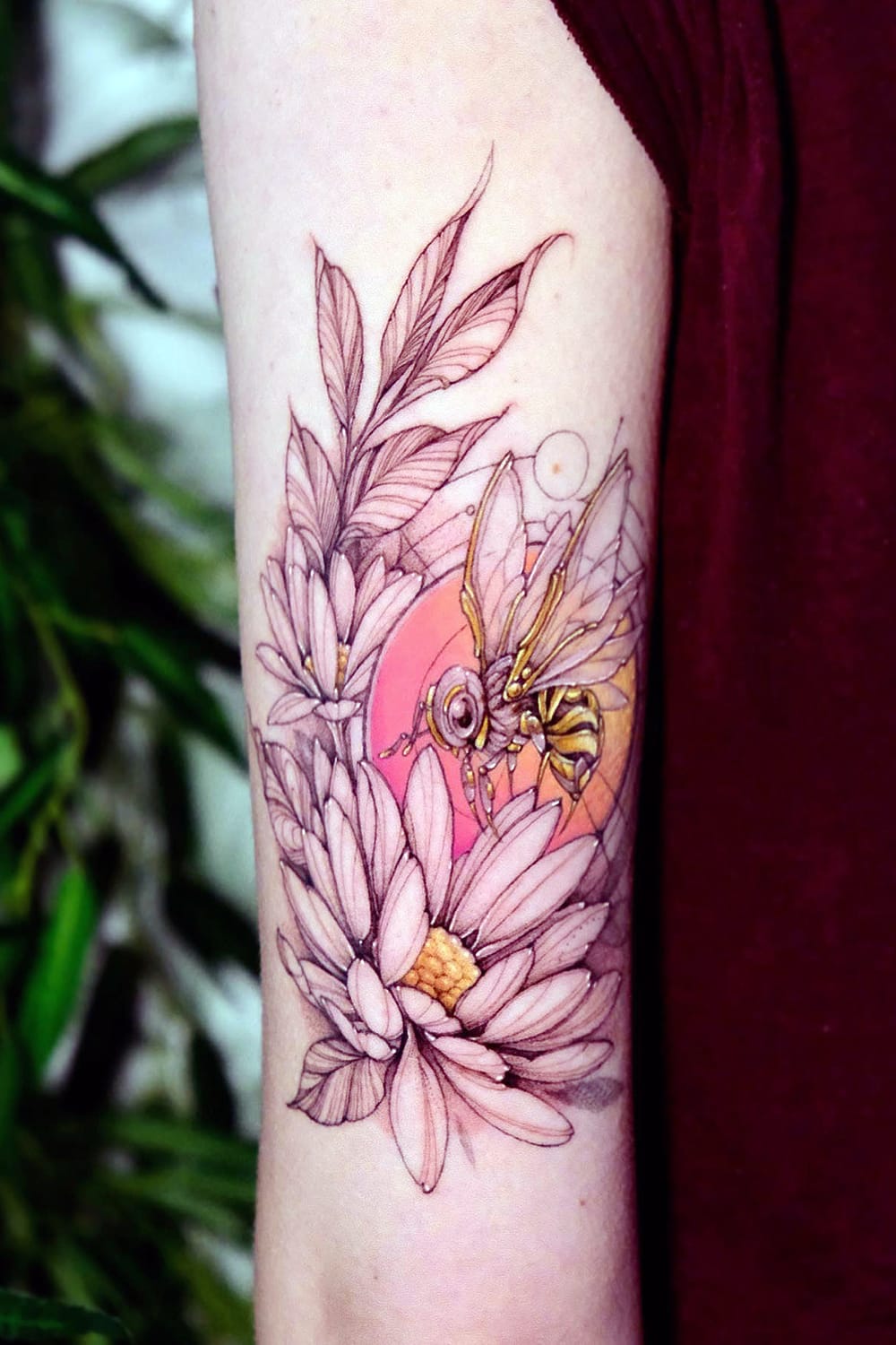 Bee Flower Tattoo-2