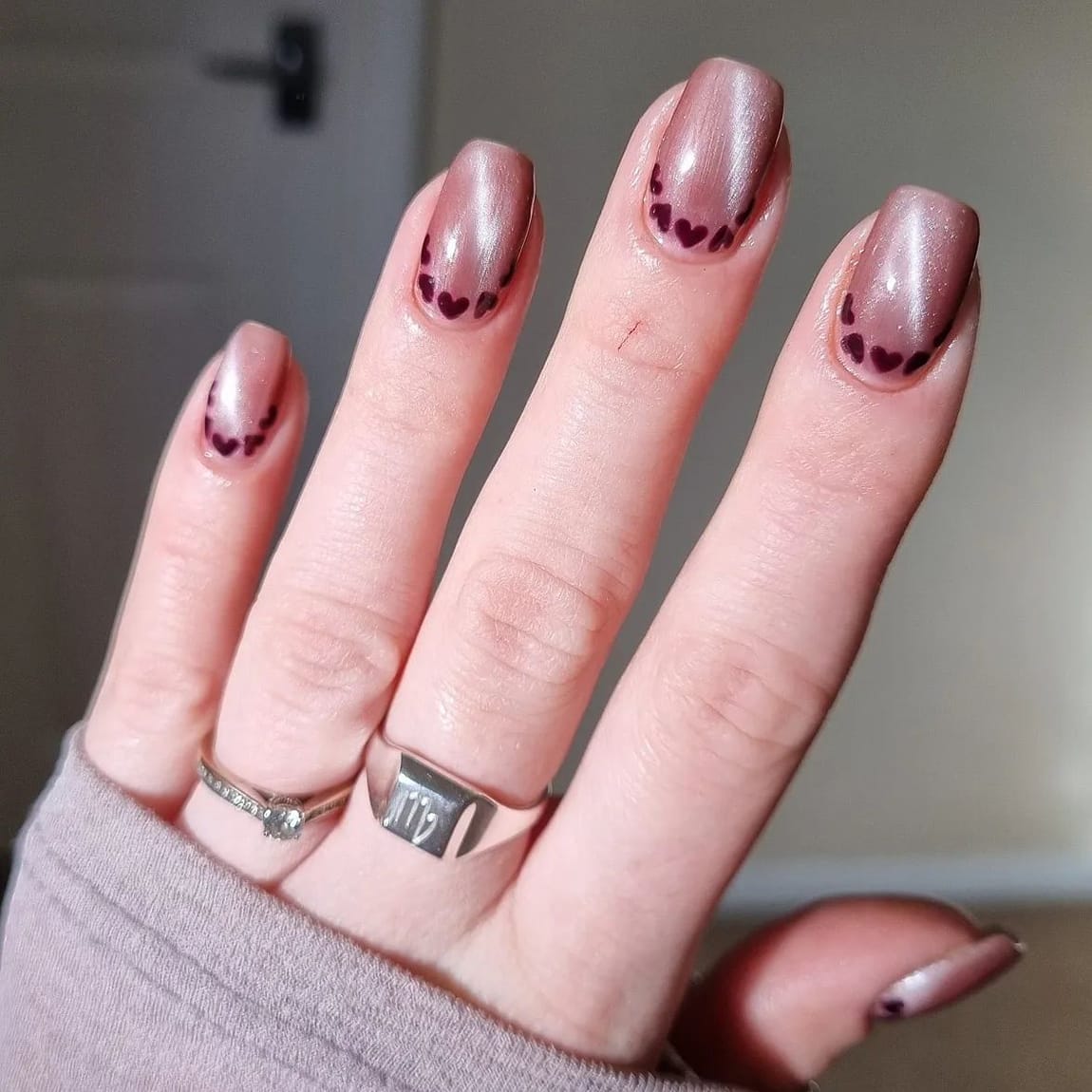 Cute Reverse French Heart Manicure