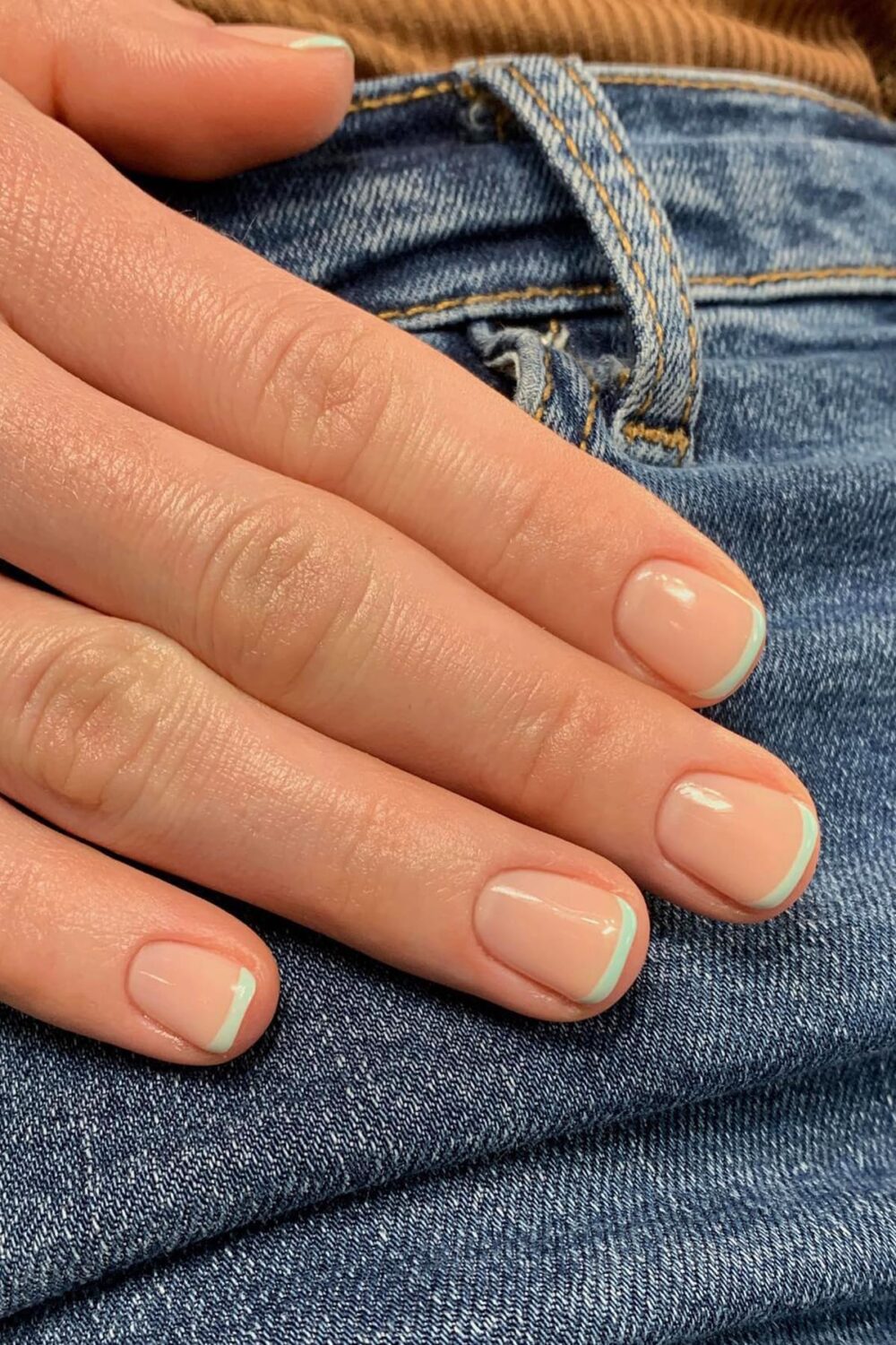 Light Green French Short Nails