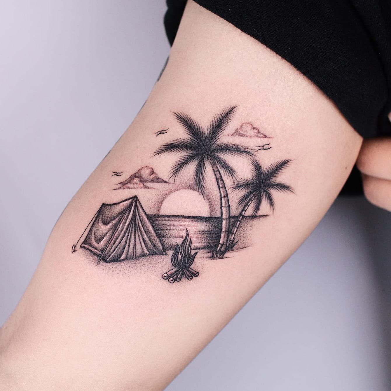 Palm Tree Tattoo with Sea