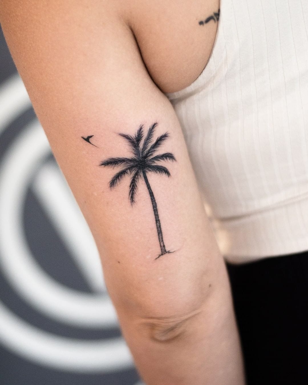 Palm tree tattoo with bird