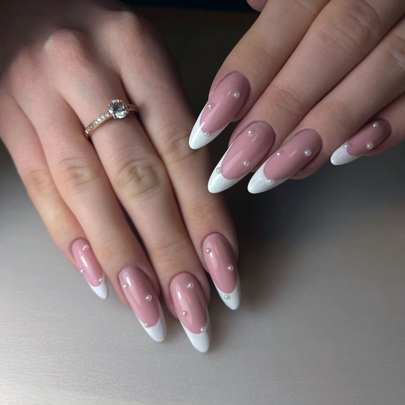 Pearl French Almond Nails
