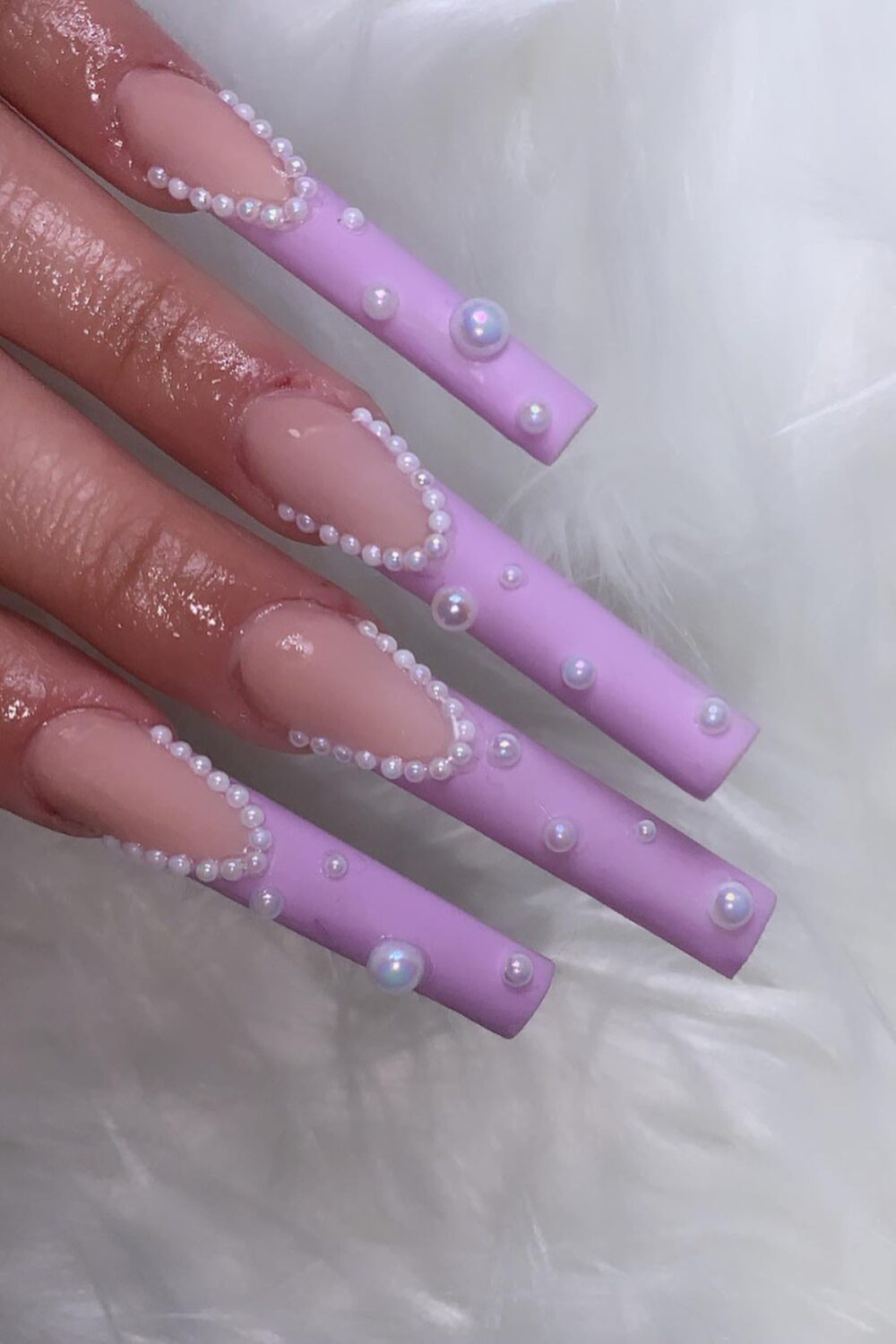 Pearl Square Long Nails