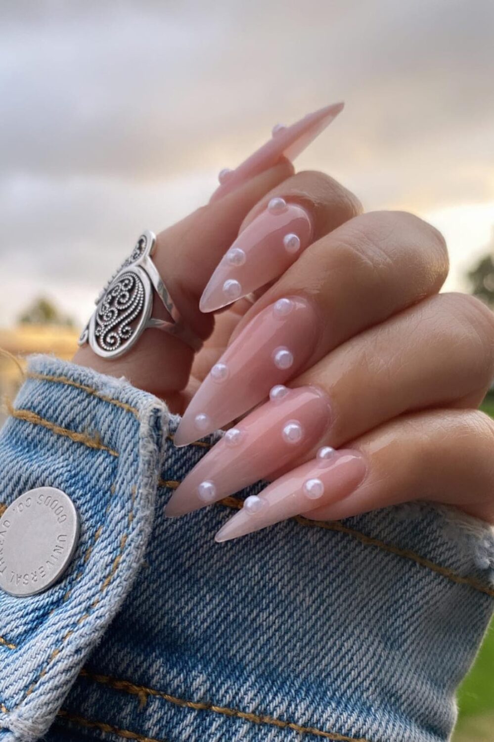 Pearl Stiletto Nails