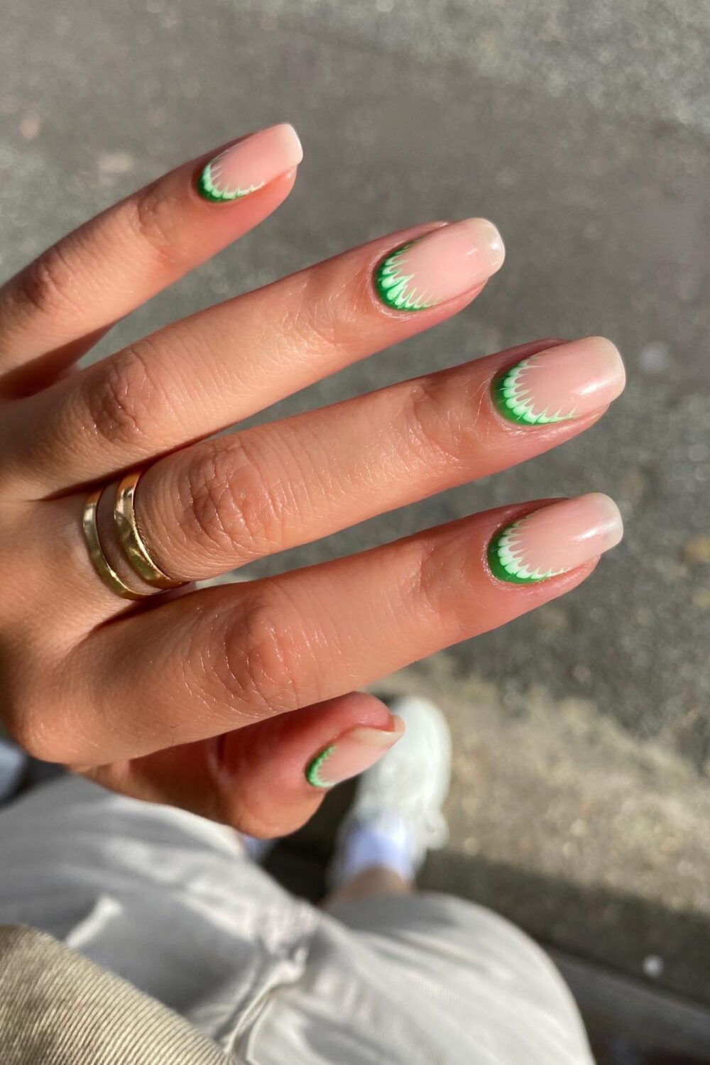 Tie-Dye Green Reverse French Manicure