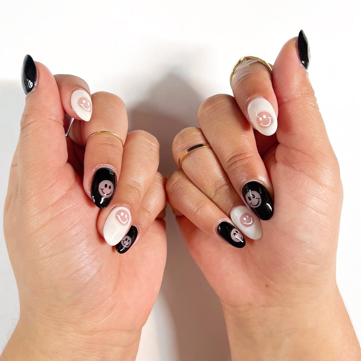 Black And White Smiley Face Short Nails