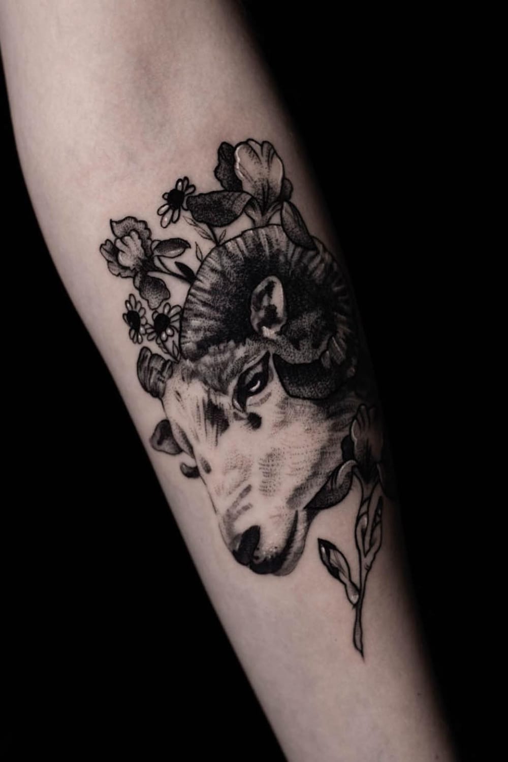 Ram with Floral Tattoo