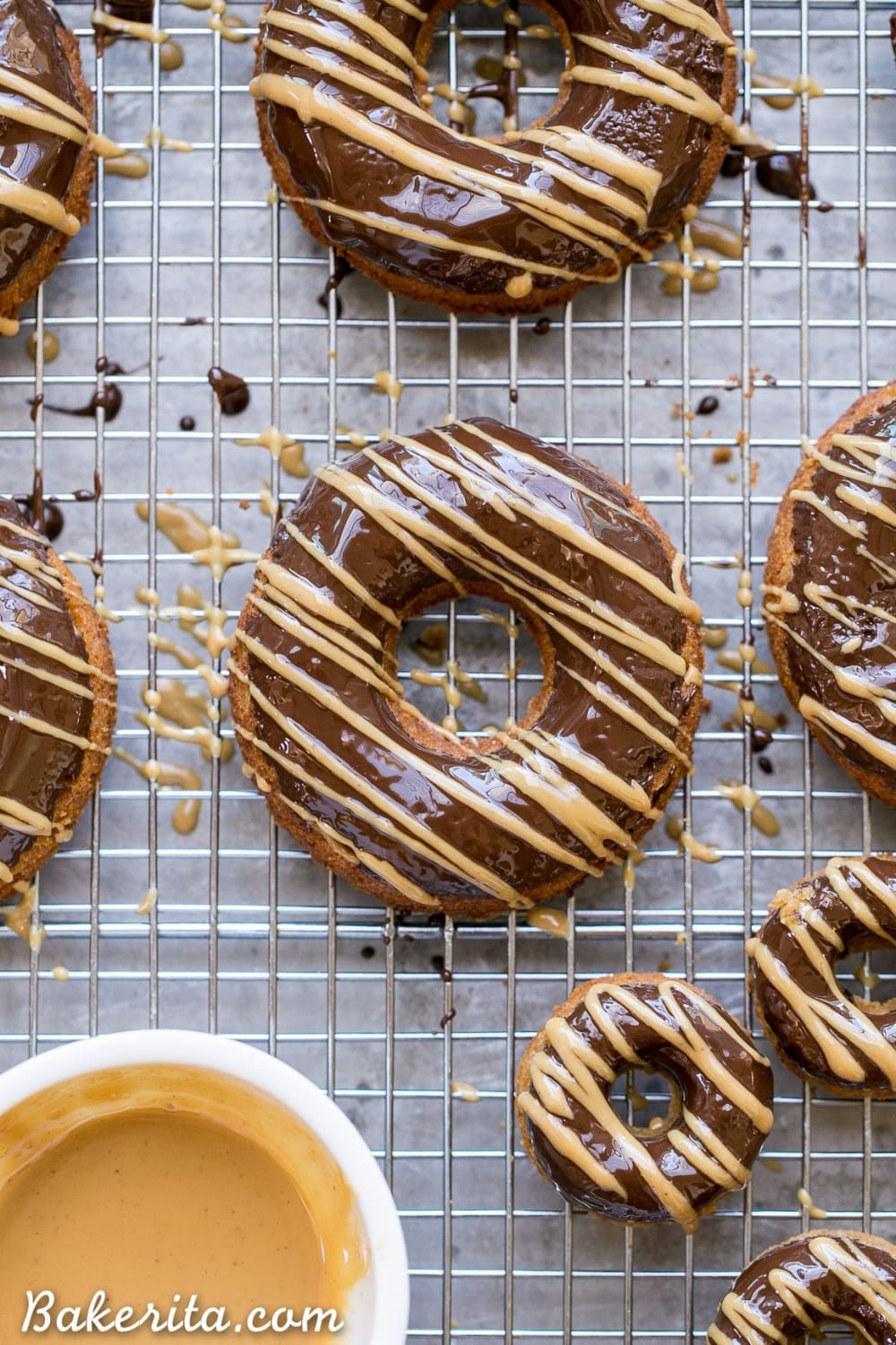 Baked Peanut Butter Banana Donuts with Chocolate Peanut Butter Glaze