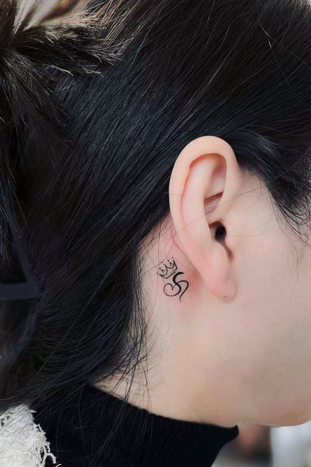 Crown Tattoo Behind Ear