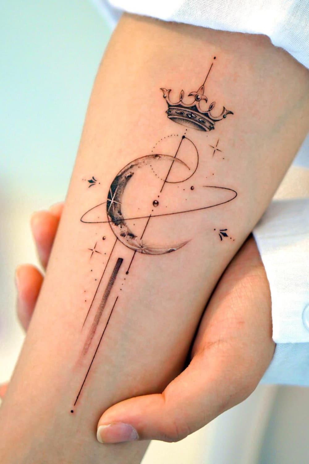 Crown Tattoo With Moon