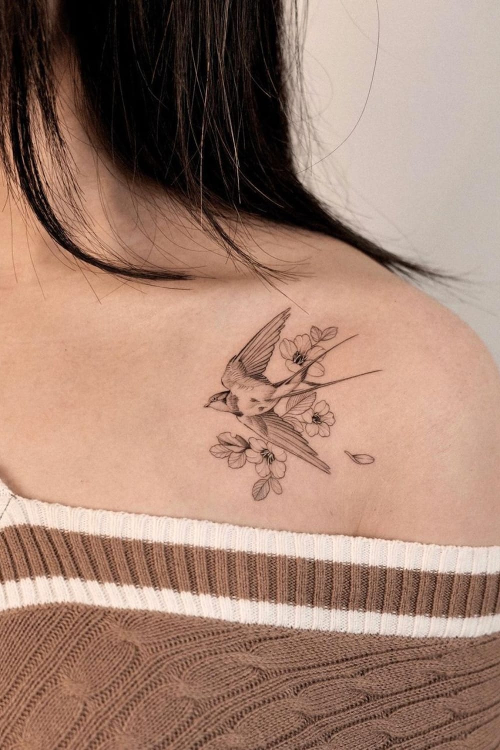 Swallow Tattoo With Flowers