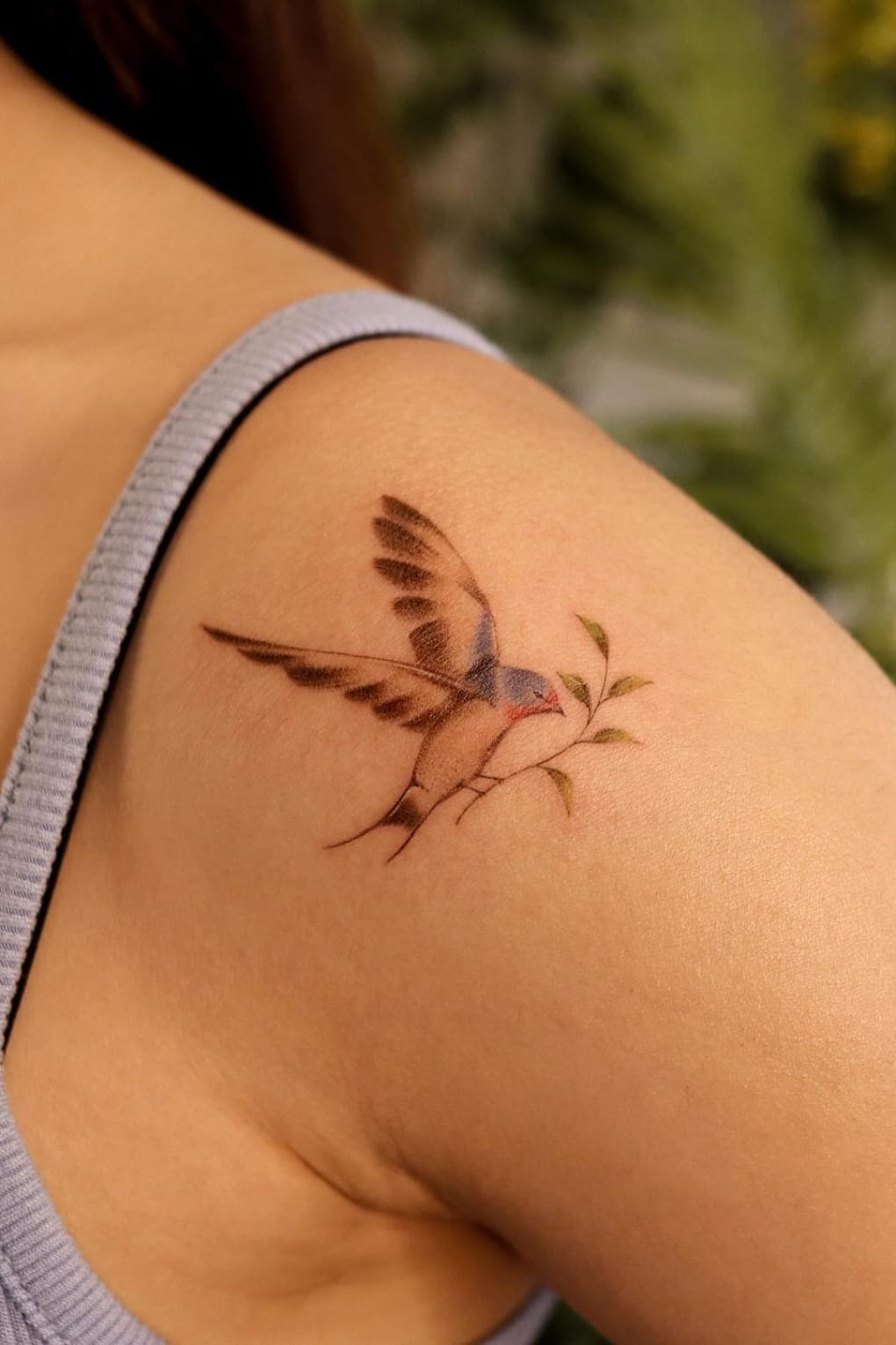 Swallow Tattoo With Plant