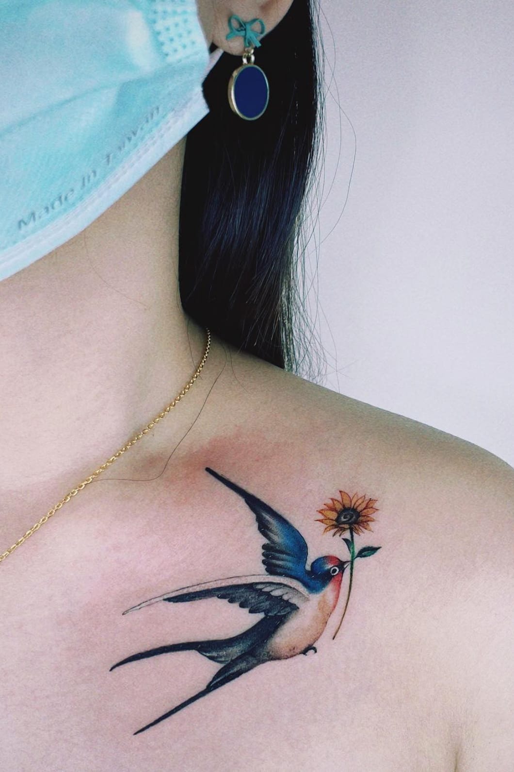 Swallow Tattoo With Sunflowers