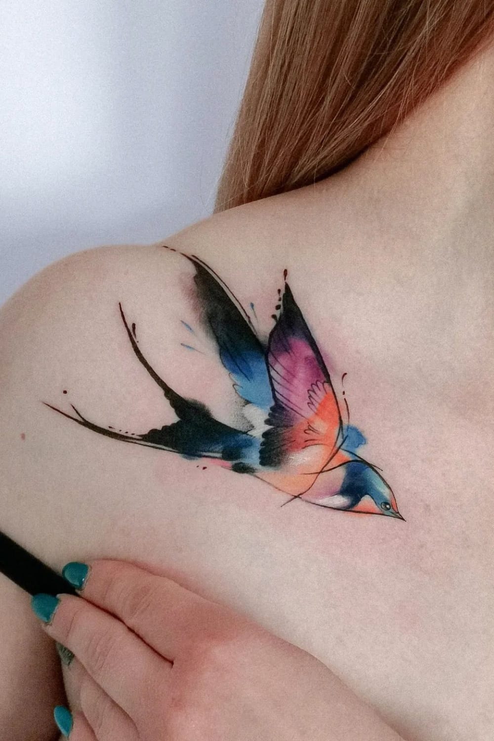 Watercolor Swallow Tattoo