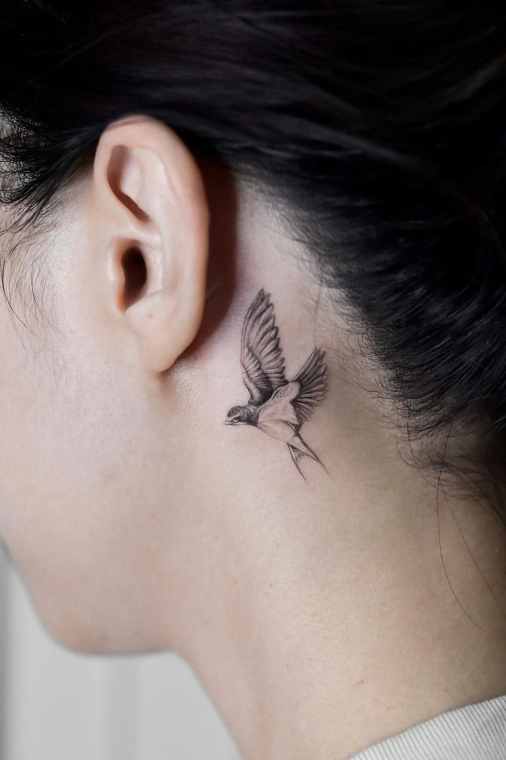 Swallow Tattoo Behind the Ear