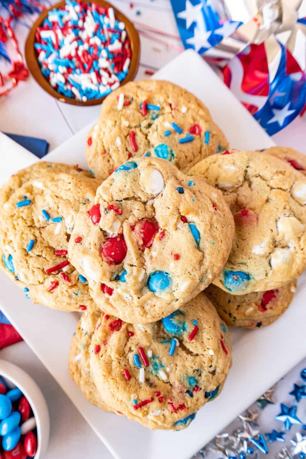 4th Of July Cookies with M&MS and Sprinkles