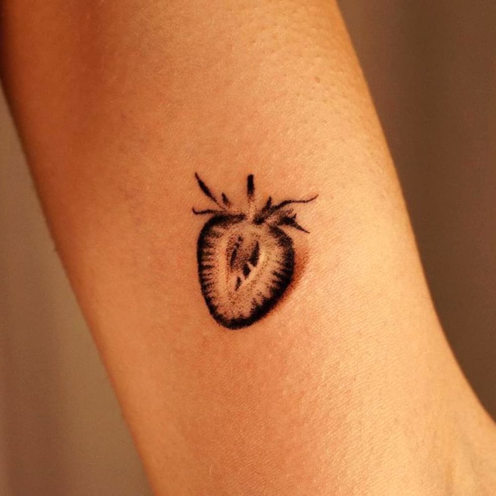 Black and White Strawberry Tattoo