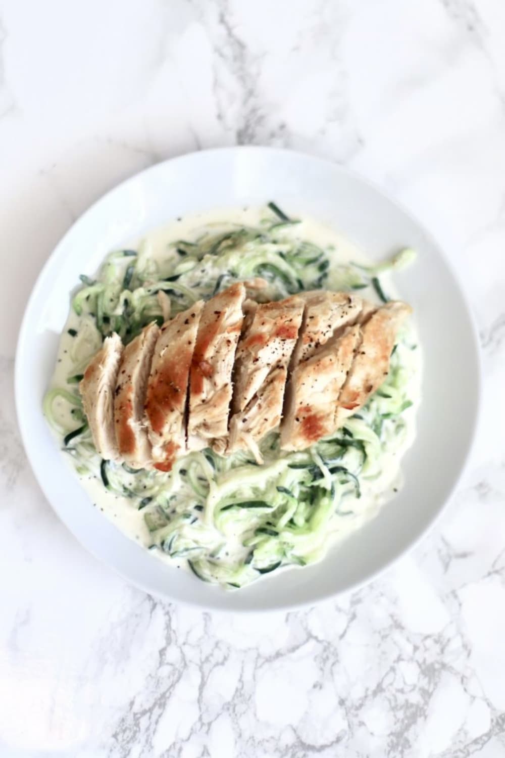 Chicken and Creamy Alfredo Zoodles