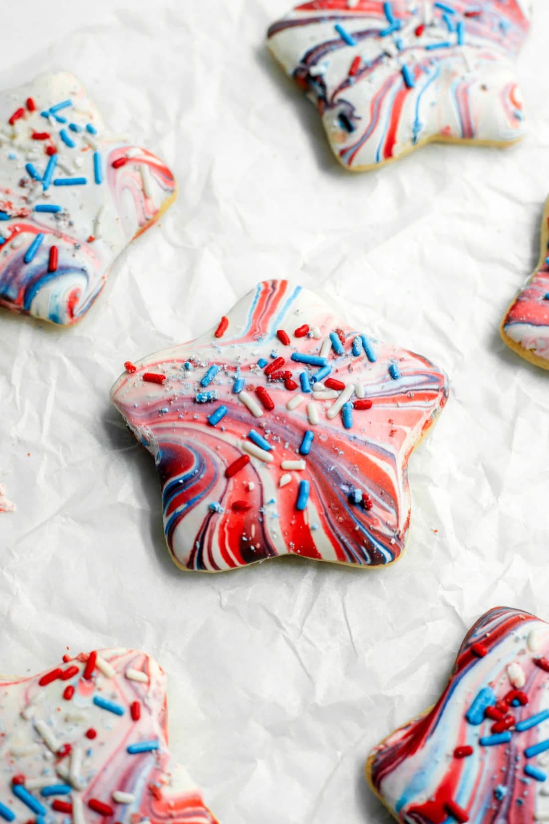 Marbled Red, White and Blue  Star Cookies