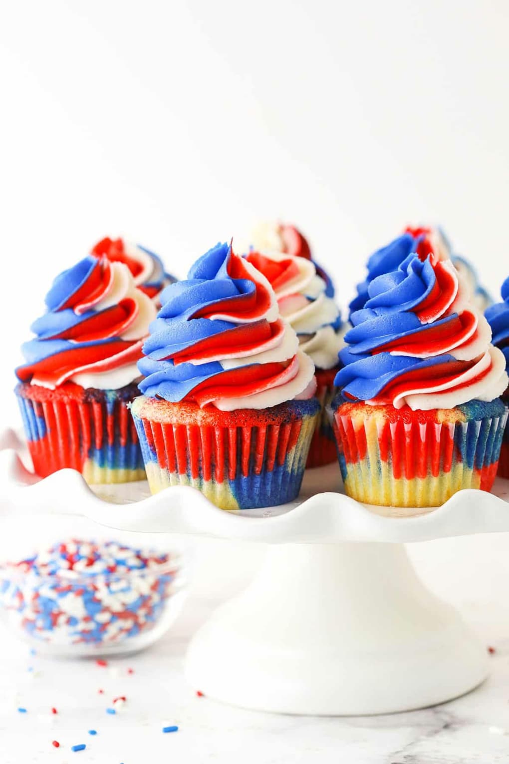 Red, White and Blue Swirl Cupcakes