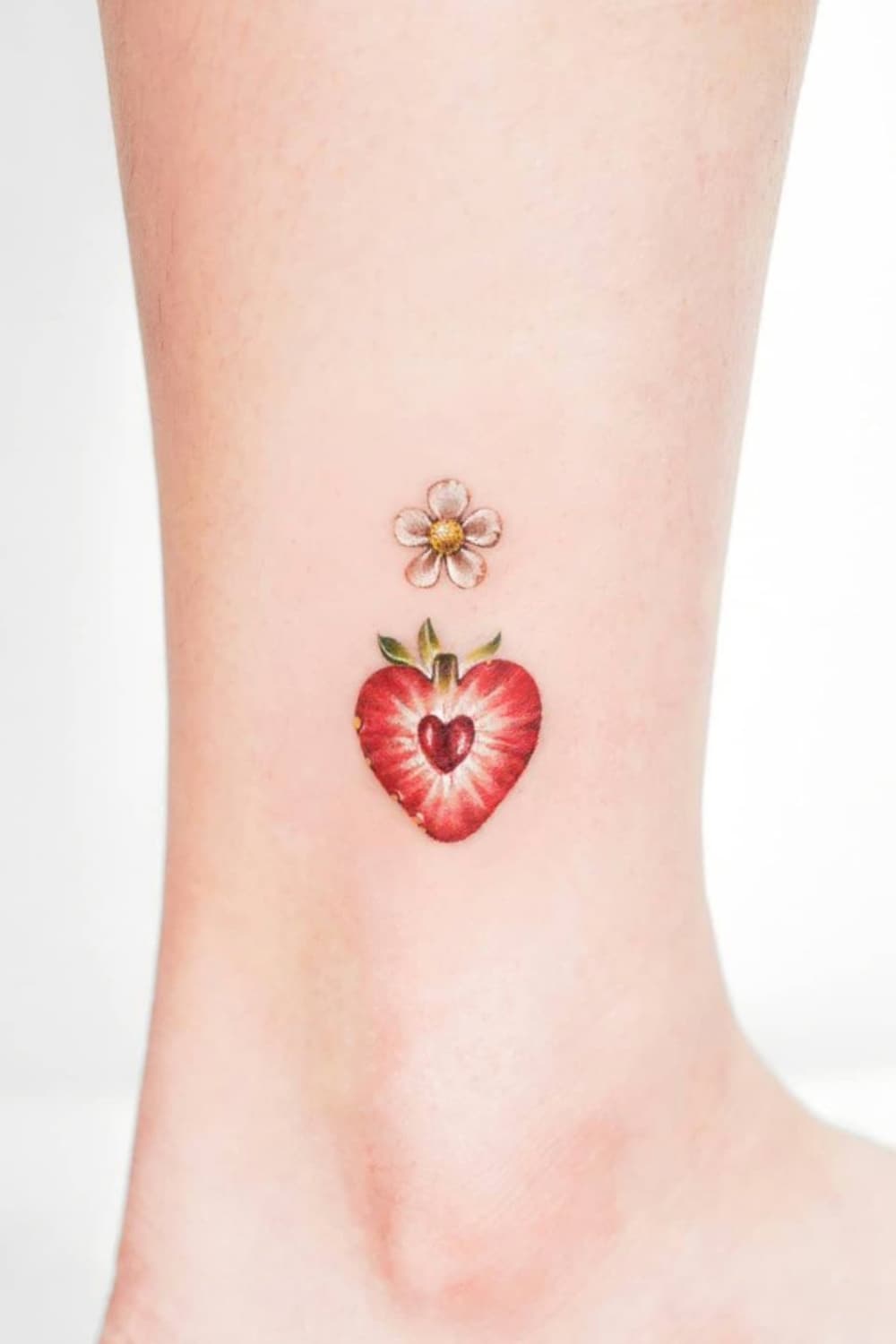 Strawberry Heart Tattoo With Flower