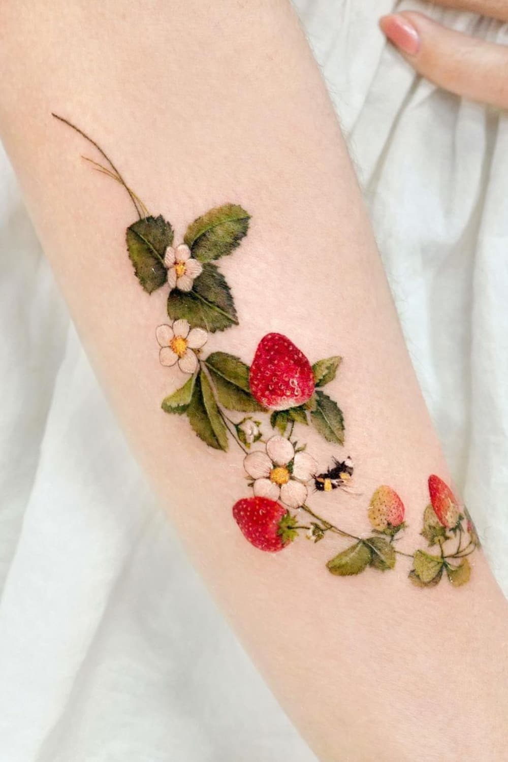 Strawberry Tattoo With Bee
