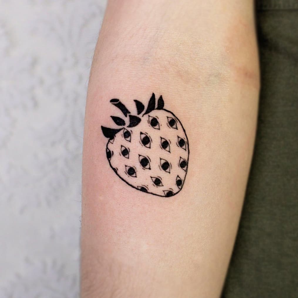 Strawberry Tattoo With Eyes