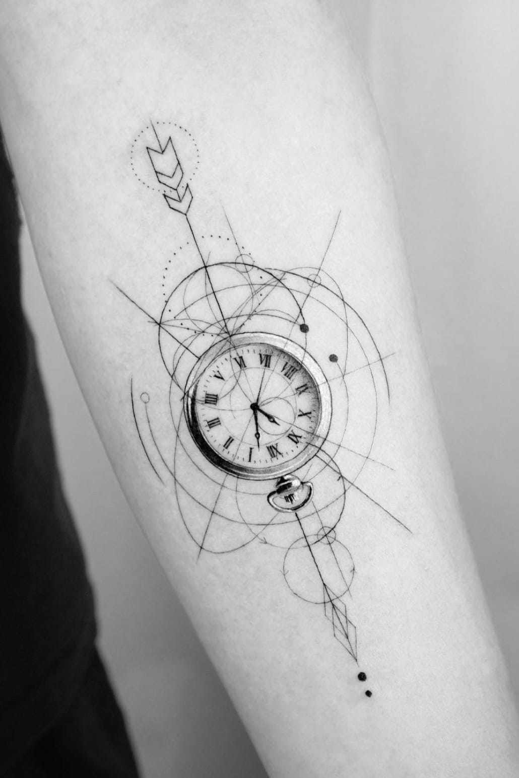 Arrow and Clock Tattoo