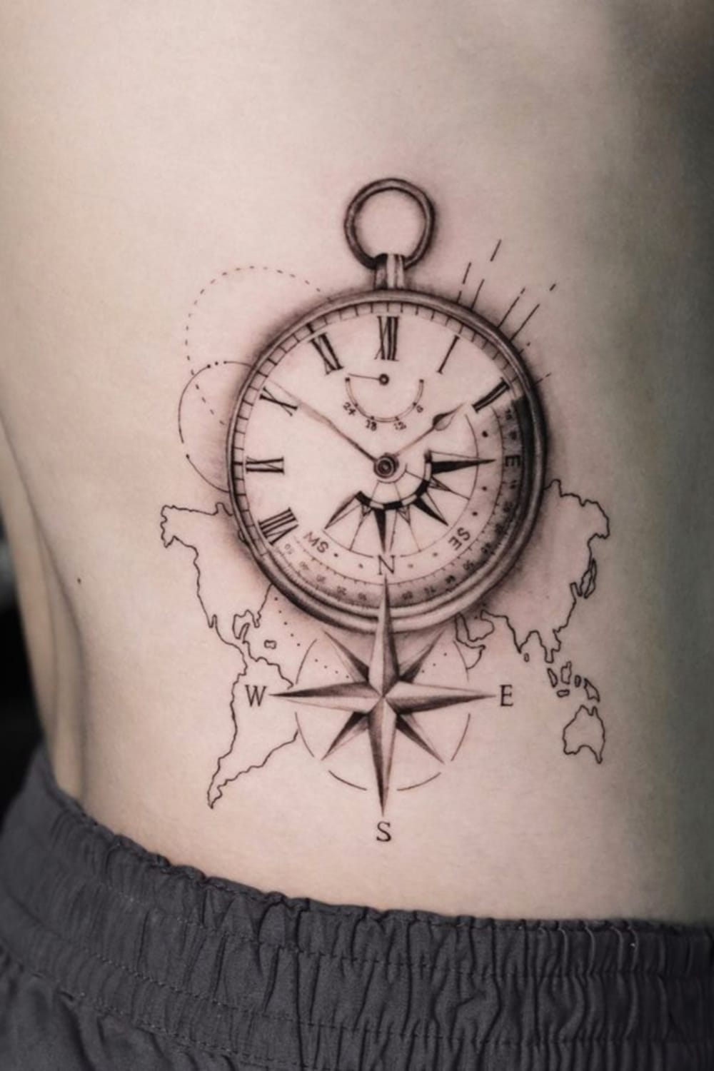 Compass and Clock Tattoo